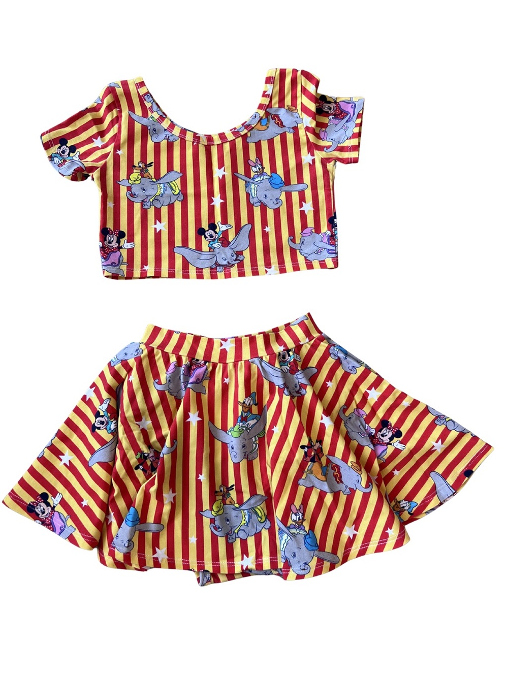 Wild Rich kids Girls Yellow and Red Striped Dumbo Print Skirt and Top Set